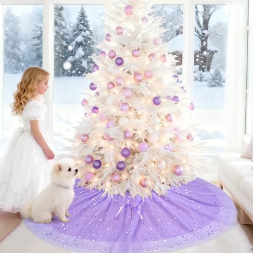 Lavender Purple Christmas Tree Skirt 48 Inch Tulle & Sequin Holiday Decor