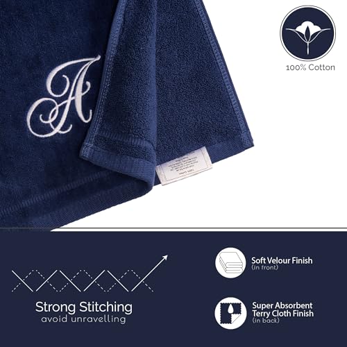 Monogrammed Navy Blue Fingertip Towels - 4 Pack Soft Cotton Velour Set