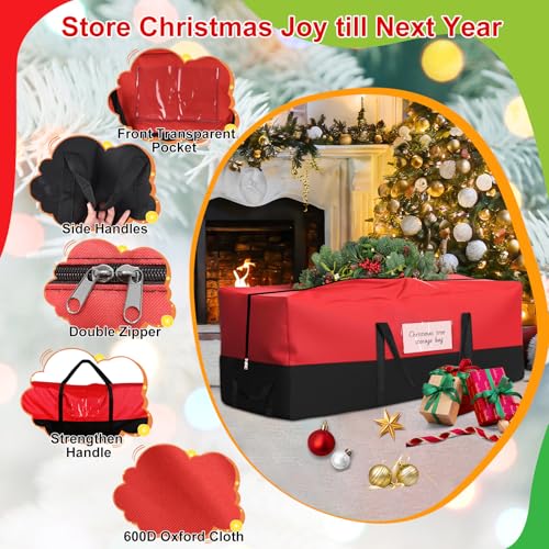 Doacpcr Blackred 8 Ft Heavy-Duty Christmas Tree Storage Bag with Reinforced Handles