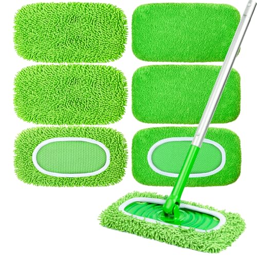 6-Pack Reusable Microfiber Mop Pads - Washable Wet & Dry Floor Cloths
