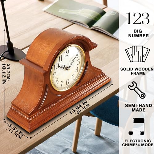 Wooden Mantel Clock with Melodious Hourly Chimes and Nighttime Mute Mode