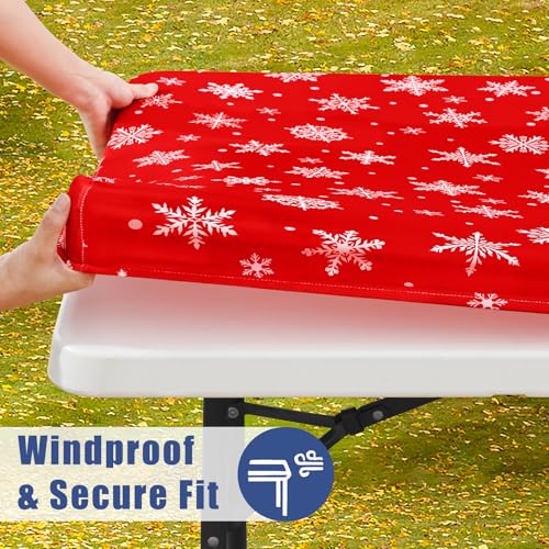 Moosfor 2 Pack 6FT Rectangular Elastic Christmas Tablecloths White & Red 72x30