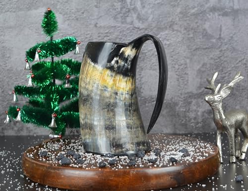 Handmade 16 oz Viking Ox Horn Drinking Mug - Authentic Food-Grade Tankard