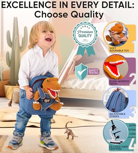 Naturally KIDS Toddler Backpack with Plush Dinosaur Toy - Small Dinosaur Variant for Ages 2-5