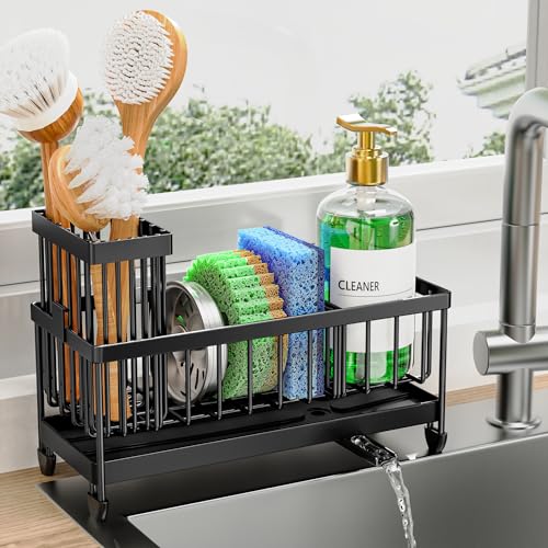 Cisily Stainless Steel Kitchen Sink Caddy Organizer with Rotatable Spout