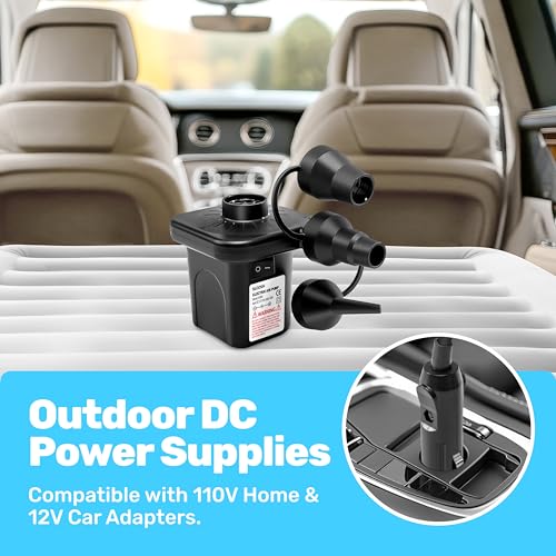 Portable Electric Air Pump for Inflatables with 3 Nozzles & AC/DC Adapters