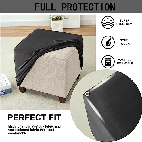 Small Square Velvet Ottoman Cover - Stretch Footrest Protector, Black