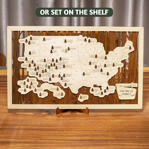 US National Parks Map Travel Tracker Wall Art with Personalization Marker