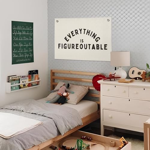 Everything is Figureoutable Motivational Wall Banner, 20x30 Linen-Look Sign