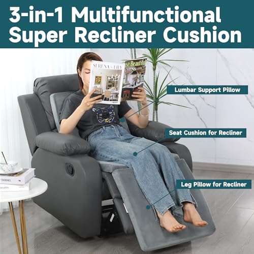 3-in-1 Recliner Seat Cushion with Lumbar Support & Adjustable Footrest - Non-Slip Foam for Comfort