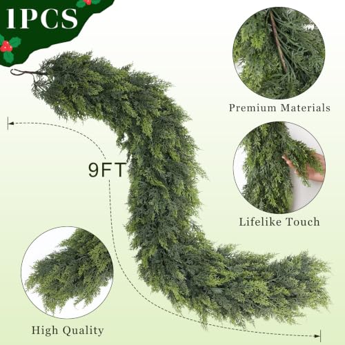 GLIDLION 9FT Lifelike Cedar Garland - Artificial Christmas Decor, 1 Piece