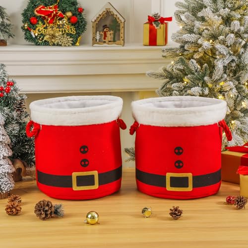 Medium Red Santa-Themed Christmas Storage Basket with Handles – 11.8" Square, Plush Fur Rim