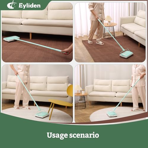 Manual Carpet Sweeper for Rugs & Floors with Extra Refill Brush, Mint