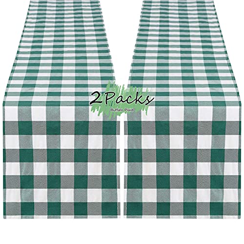B-COOL Buffalo Plaid Table Runners 13 x 108 in (2-Pack), Green & White