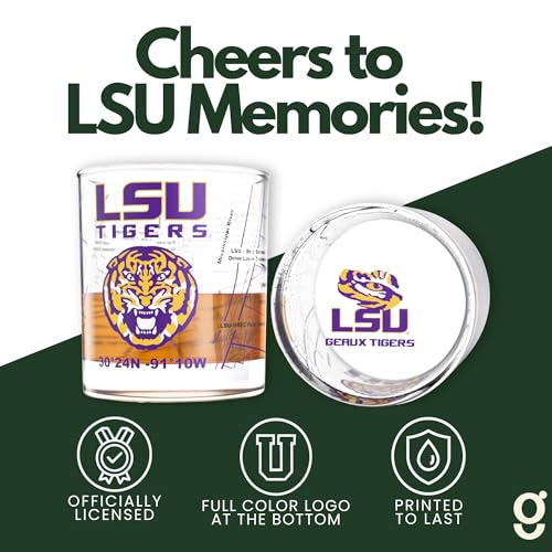 Louisiana State University Tigers Whiskey Glasses Set of 2 - Full-Color Campus Map, 10 oz Rocks Glasses - Officially Licensed Fan Gift