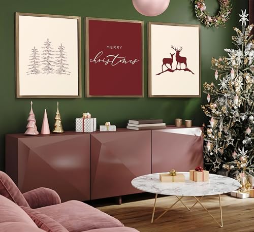 FJKLRP 3pcs Christmas Canvas Wall Art Set 12x16 inches Unframed Red and Off-White