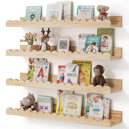4-Pack 23-Inch Scalloped Wood Floating Shelves for Nursery and Kids Room