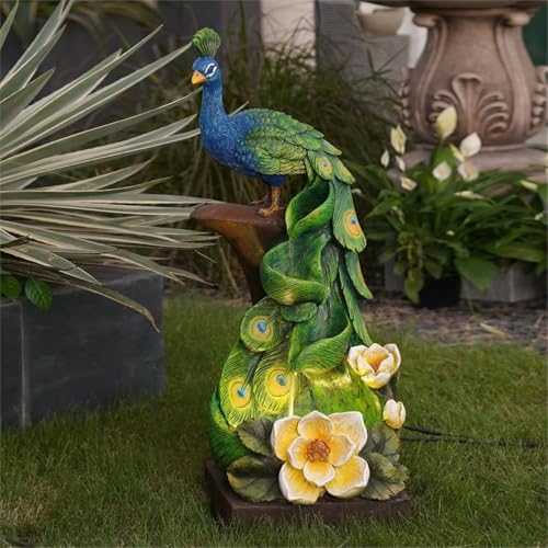 39-Inch Peacock Outdoor Water Fountain with LED Lights