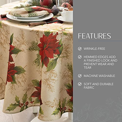 Festive Poinsettia Tablecloth - 70" Round, Multicolor Holiday Fabric by Threadmade