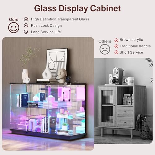 RGB Glass Display Cabinet with Lock and Motion Sensor, Black
