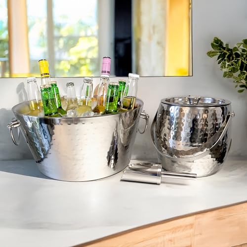 Stainless Steel Beverage Tub & Ice Bucket Set with Lid & Scoop - Insulated Barware
