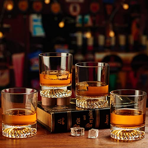 OPAYLY Set of 4 12oz Old Fashioned Whiskey Glasses - Heavy Lead-Free Crystal, Gift for Men & Women