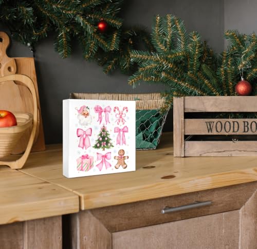 Pink Bow Christmas Tree Wooden Desk Sign - Couquette2 Holiday Decor