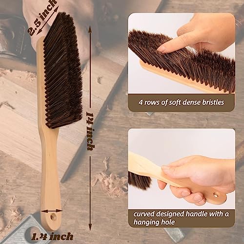 Wooden Dust Brush & Soft Bristle Hand Broom - 2 Pack Long Handle Bench Brush