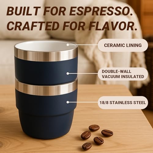 Cafezi Black 4 oz Espresso Cup with Ceramic Lining & Double-Wall Insulation