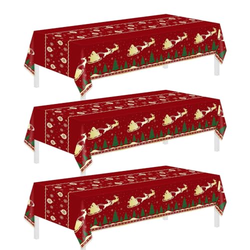 Childom 3-Pack Christmas Tablecloths 54x108 Inches Red Reindeer Snowflake