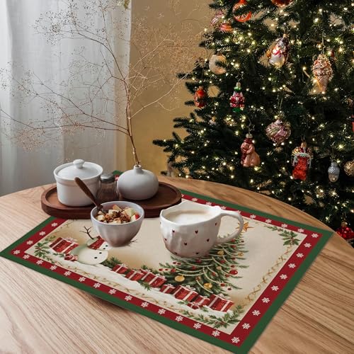 Heiyihe Christmas Tree Placemats Set of 4, 12x18 Snowman Holiday Table Decor, Festive Gift, Variation Christmas Tree-10