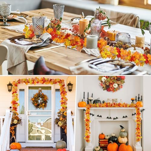 Artificial Maple Leaf Garland 2-Pack - 13ft Autumn Decor for Home