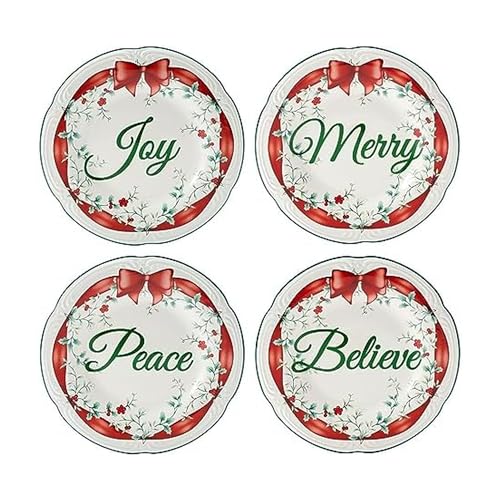 Pfaltzgraff Winterberry Red Ribbon Holiday Salad Plates Set of 4