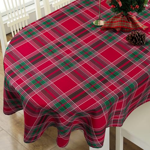 BNHJSDW Red Plaid Christmas Oval Tablecloth Waterproof 120x60 Inches