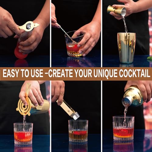 JNWINOG Gold Cocktail Shaker Set 7-Piece Bartending Kit, 18.6oz Professional Bar Tools