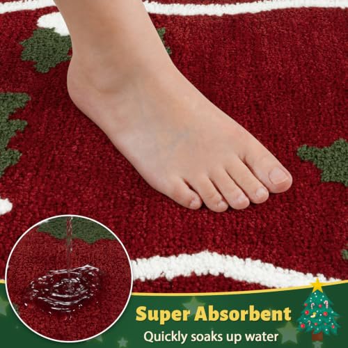 Uphome Christmas Bow Red Scalloped Bathroom Rug 22x36 - Non Slip Holiday Bath Mat