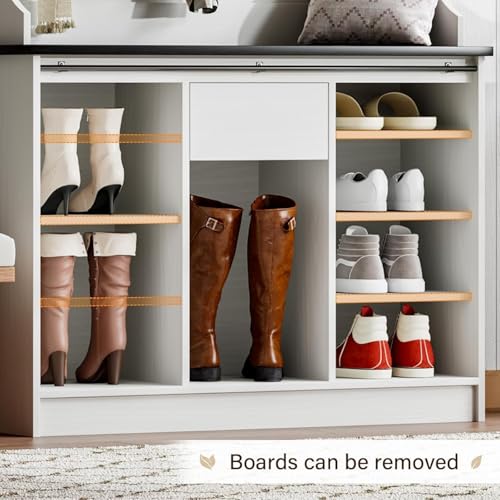 Farmhouse Hall Tree with Shoe Storage Bench and Sliding Barn Door Cabinet