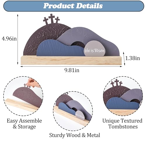 Easter Resurrection Scene Decor Set with Wooden Base - Religious Tombstone Display