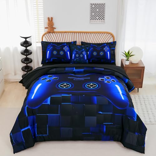 6-Piece Gamer Comforter Set Full Size - 3D Video Game Bedding for Boys