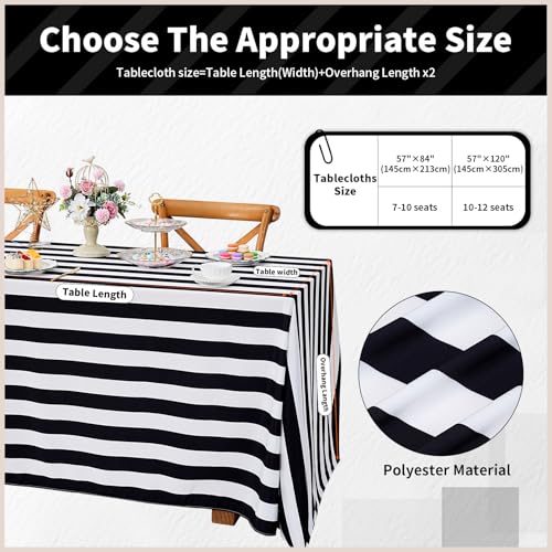 Black and White Striped Rectangle Tablecloth 57x120 Inch 2 Pack Daily