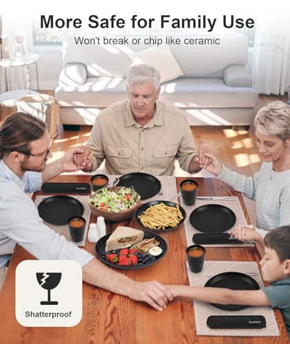 24-Piece Unbreakable Dinnerware Set for 6 - Plates, Bowls & Cups (Black)