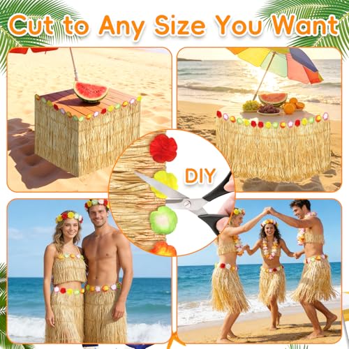 2-Pack Hawaiian Luau Table Skirt, 108" x 29.5" Tropical Grass Table Cover