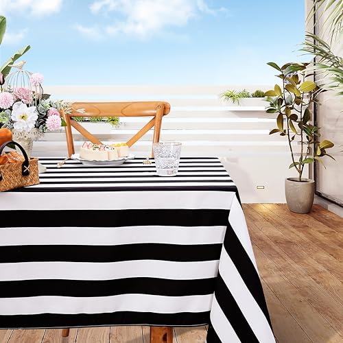 Black and White Striped Rectangle Tablecloth 57x120 Inch 2 Pack Daily