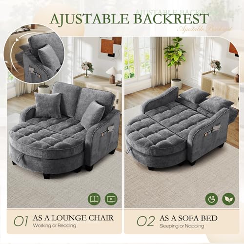 Oversized Chenille Chaise Lounge Chair with Storage Ottoman & Sleeper Bed