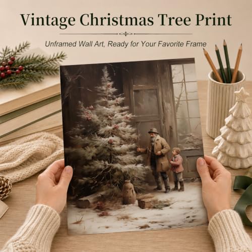 ZEARPT Vintage Christmas Wall Art 8x10 / 11x14 Country Farmhouse Print Santa Forest