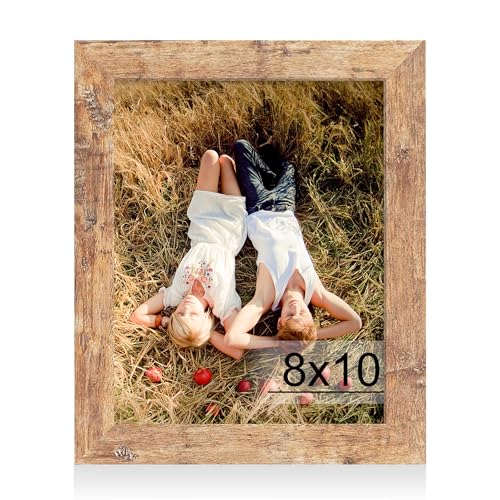 8x10 Rustic Wood Picture Frame with HD Tempered Glass for Wall or Tabletop