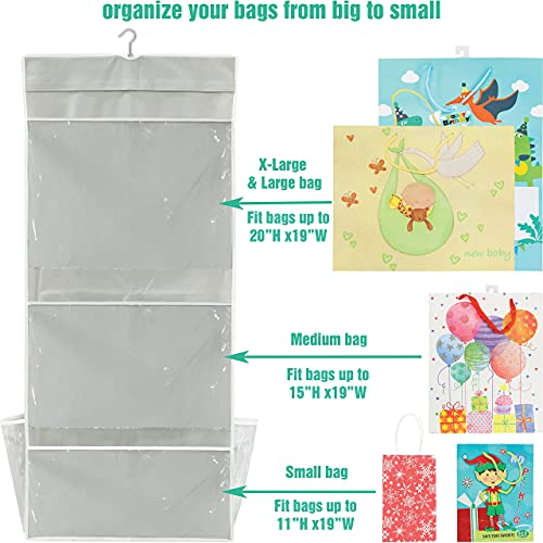 Double-Sided Hanging Gift Wrap Organizer with Pockets, Gray
