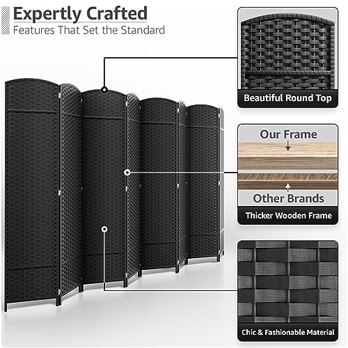 8-Panel Foldable Room Divider, 6ft Tall Portable Privacy Screen in Black