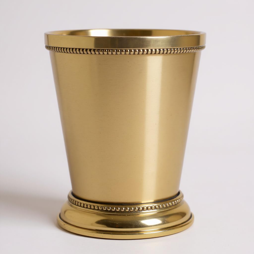 Wonderlist Handicrafts Designer Brass Mint Julep Cup Goblet Tumbler Capacity 12 Ounce Each Gold Julep Cup (Plain)