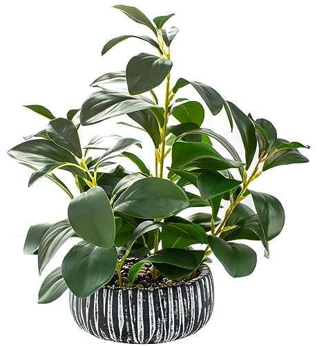 Artificial Fiddle Leaf Fig Plant in Rustic Clay Pot, 13-inch Faux Potted Decor